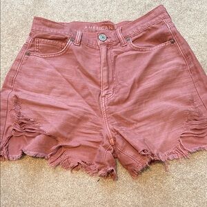 American Eagle Outfitters Women's Distressed Pink Jean Shorts